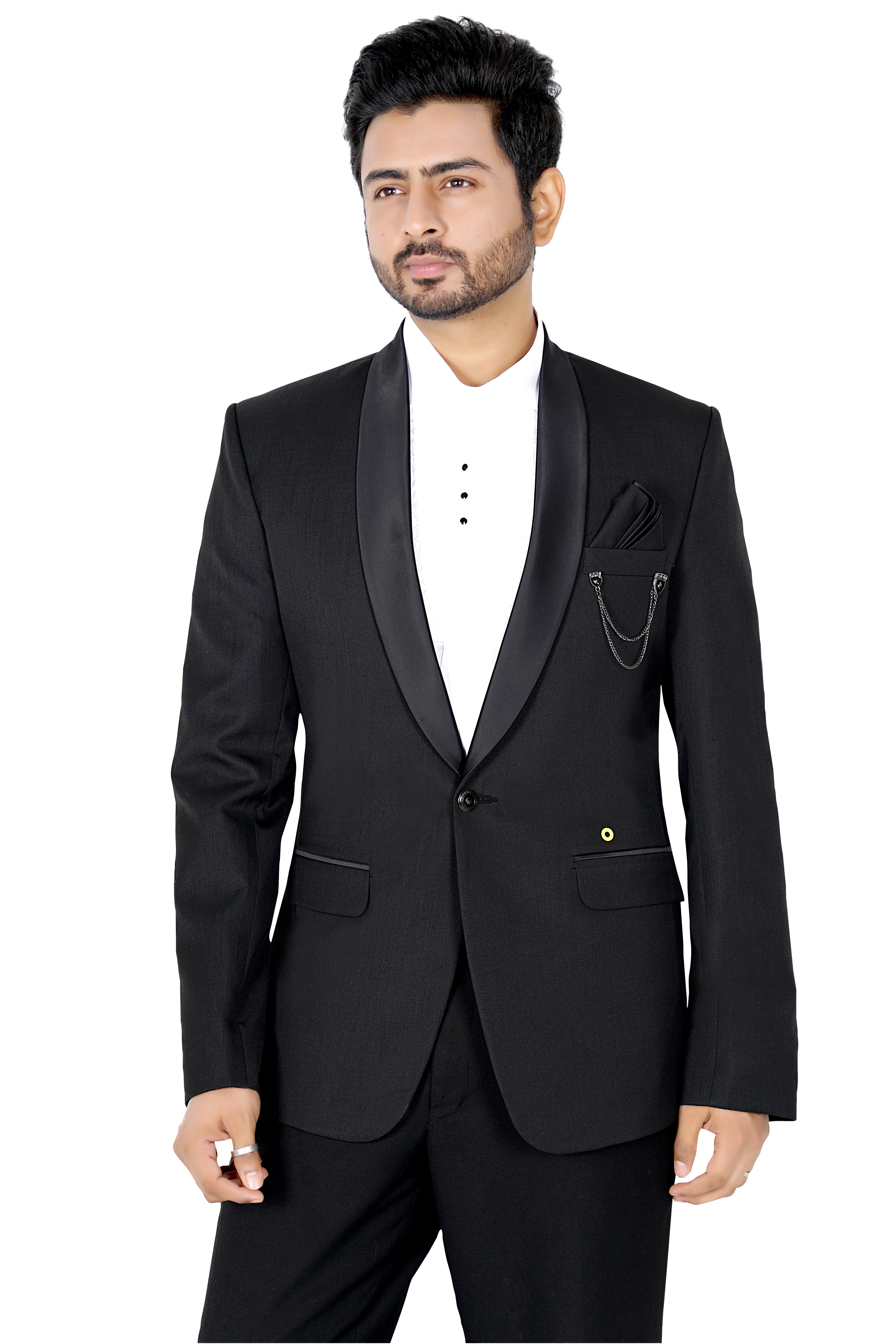 Rameez Men’s Premium Black Tuxedo Blazer | Slim Fit Partywear & Wedding Formal Suit