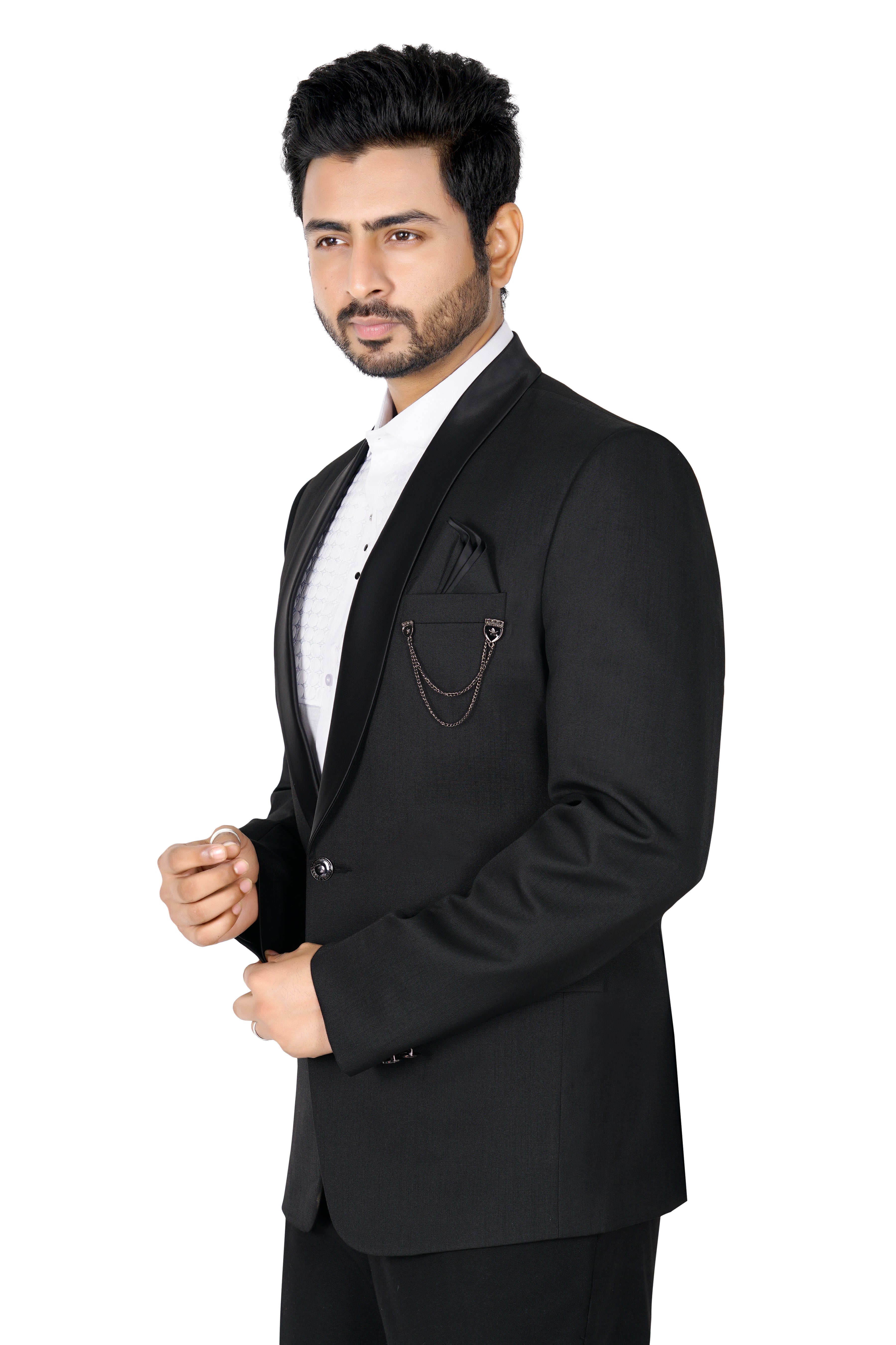 Rameez Men’s Premium Black Tuxedo Blazer | Slim Fit Partywear & Wedding Formal Suit