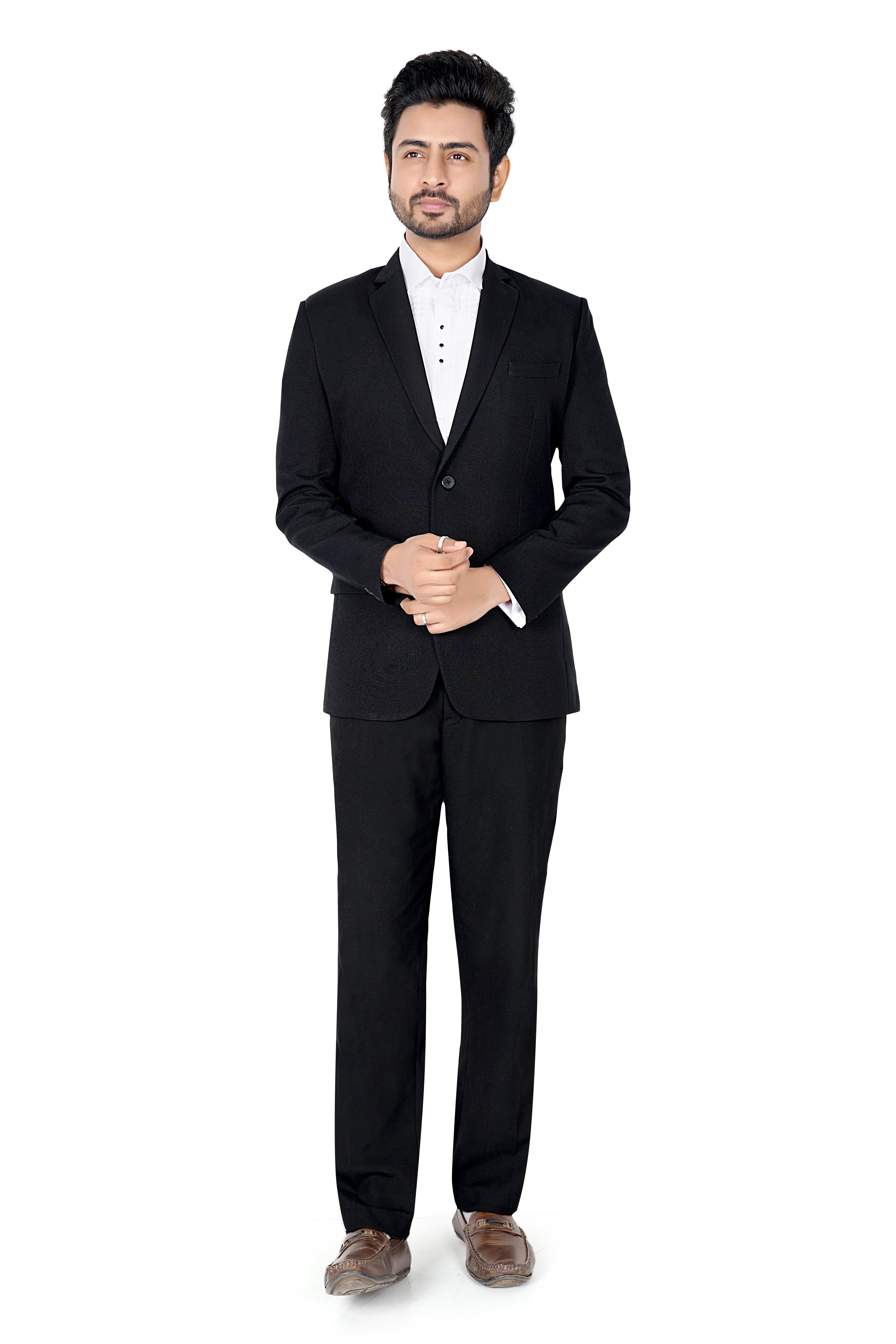 Rameez Men’s Classic Black Formal Suit | Slim Fit Office, Party & Wedding Wear Blazer