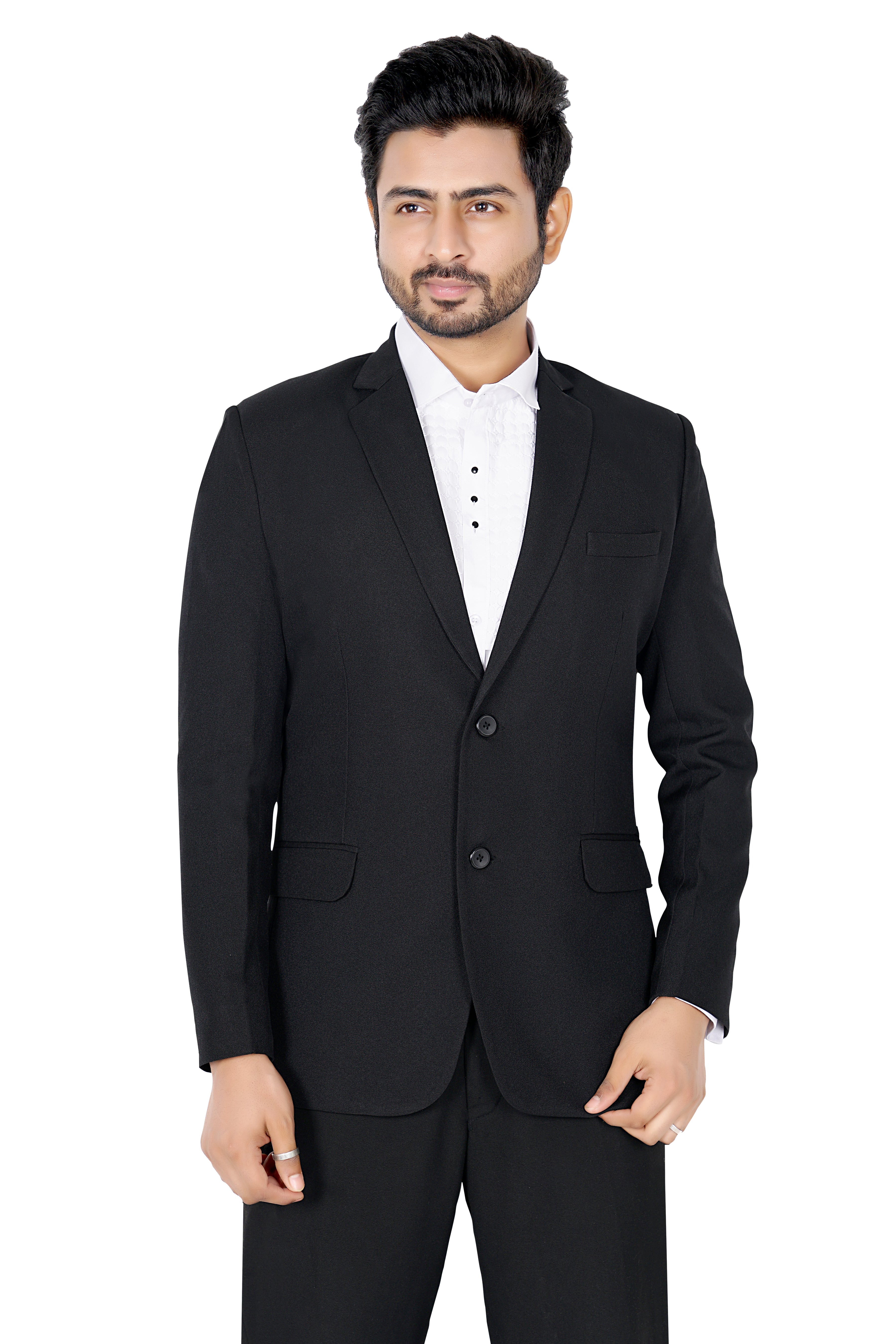 Rameez Men’s Classic Black Formal Suit | Slim Fit Office, Party & Wedding Wear Blazer