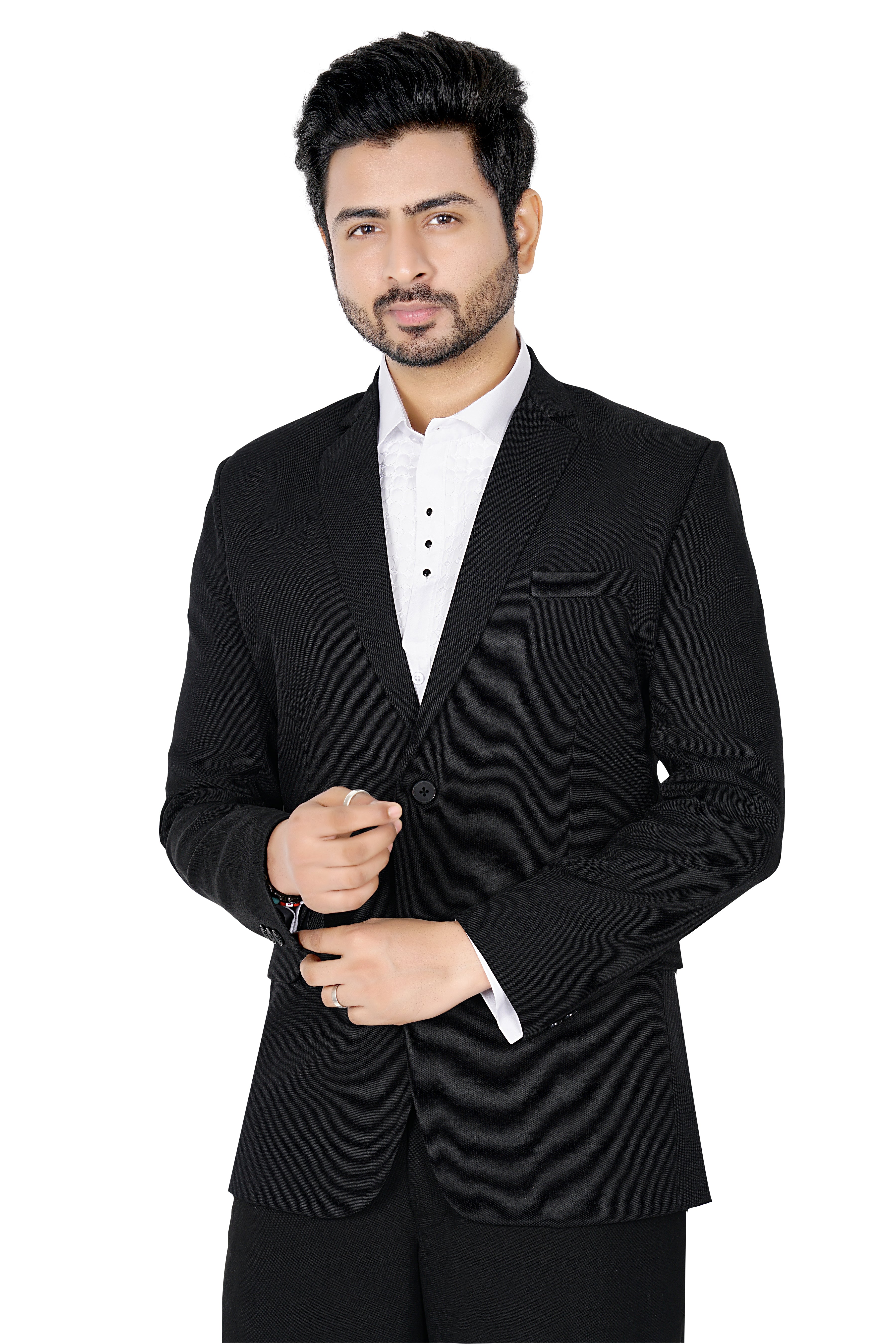 Rameez Men’s Classic Black Formal Suit | Slim Fit Office, Party & Wedding Wear Blazer