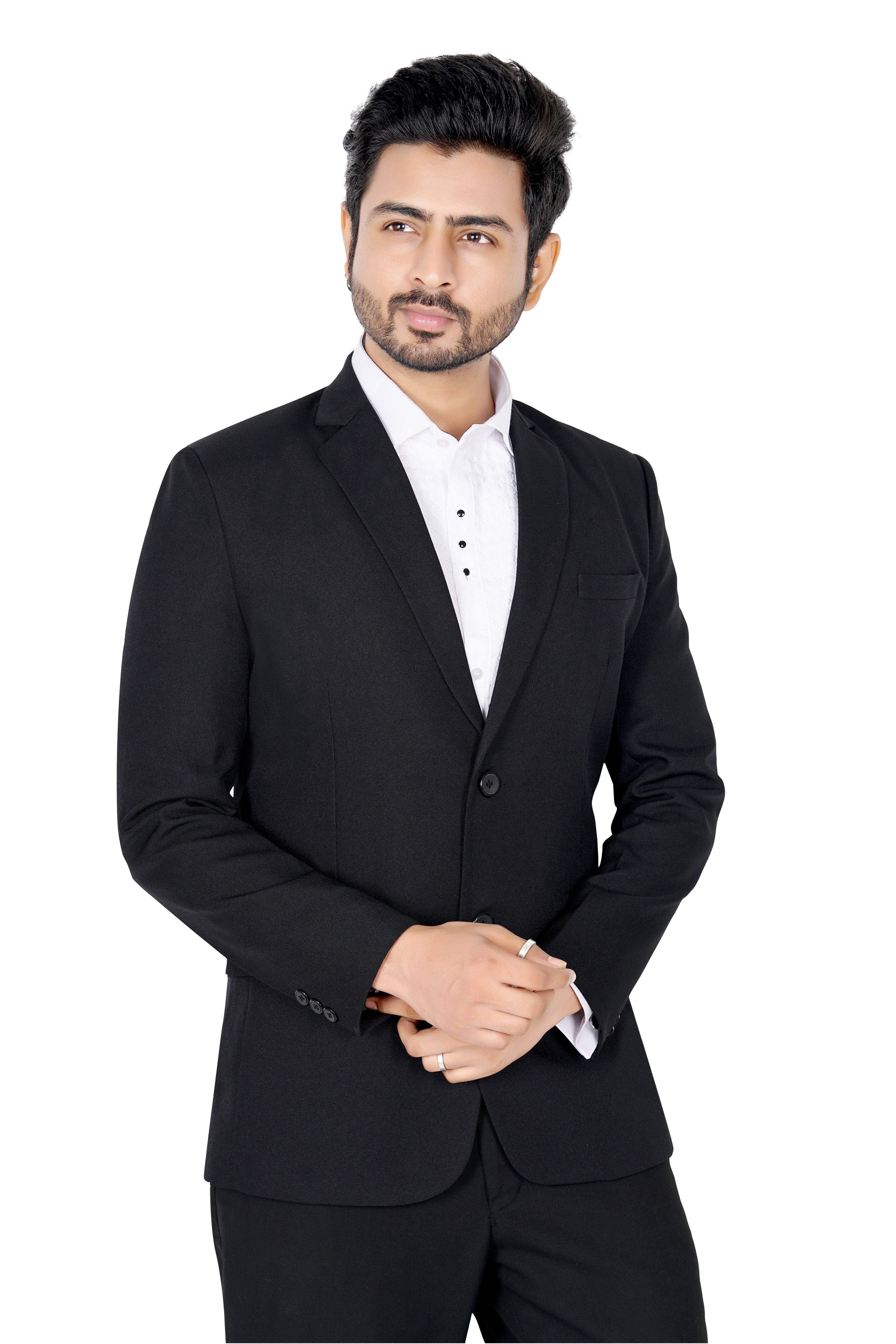 Rameez Men’s Classic Black Formal Suit | Slim Fit Office, Party & Wedding Wear Blazer