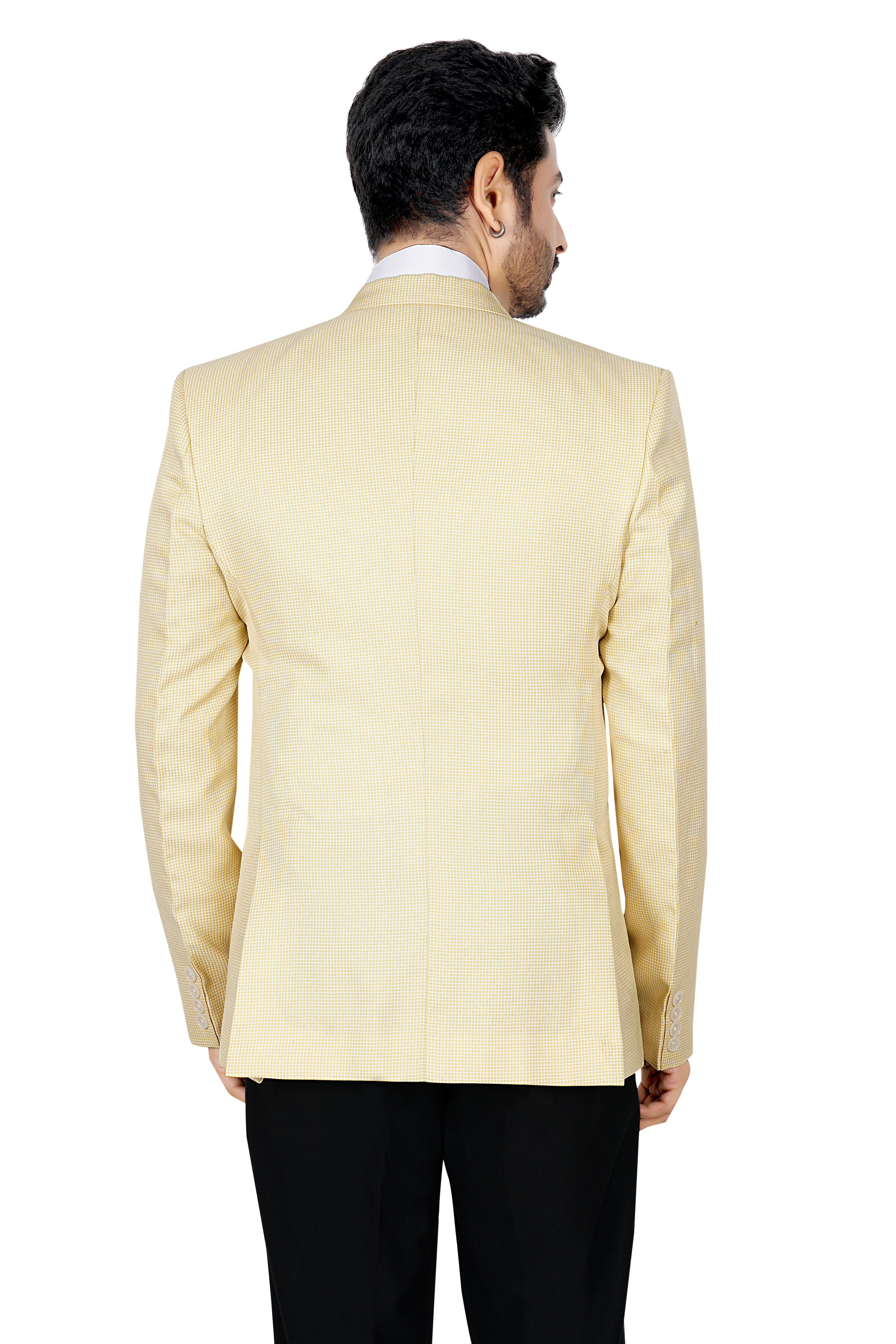 Rameez Men’s Premium Textured Golden Partywear Blazer | Slim Fit Wedding & Festive Coat